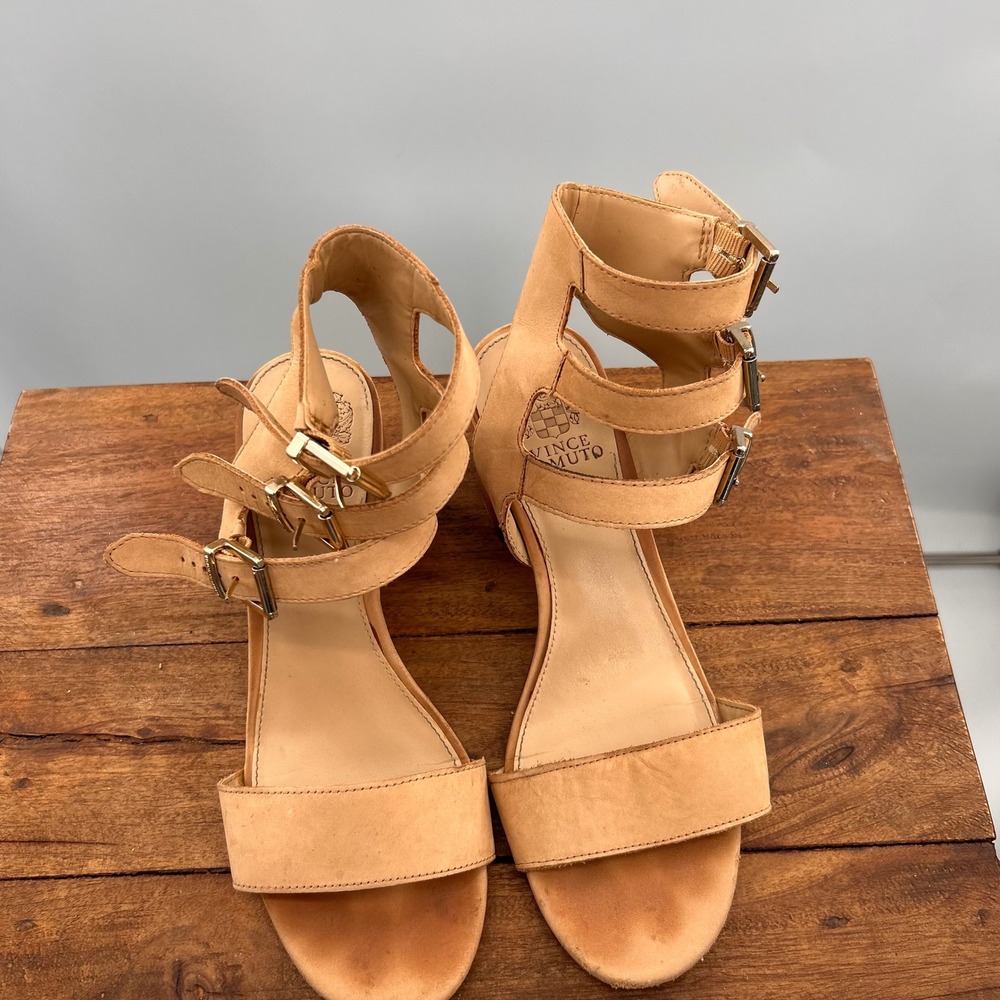 Vince Camuto Tan Suede Multi Strap Block Heel Gladiator Sandals Womens 8M 38